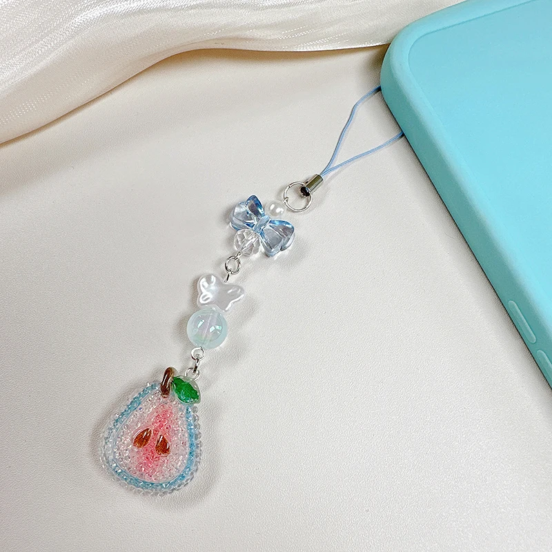 Sweet Y2K Cute Strawberry Mobile Phone Lanyard Lovely Fruits Phone Chain For Girls Aesthetic Cellphone Keychain
