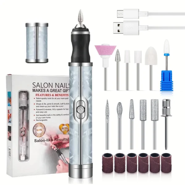 LINMANDA Electric Nail File Set Nails 4 Speeds Cordless Acrylic Nail Tool Thick Nails Edge Shaping Polishing Grinding Nursing