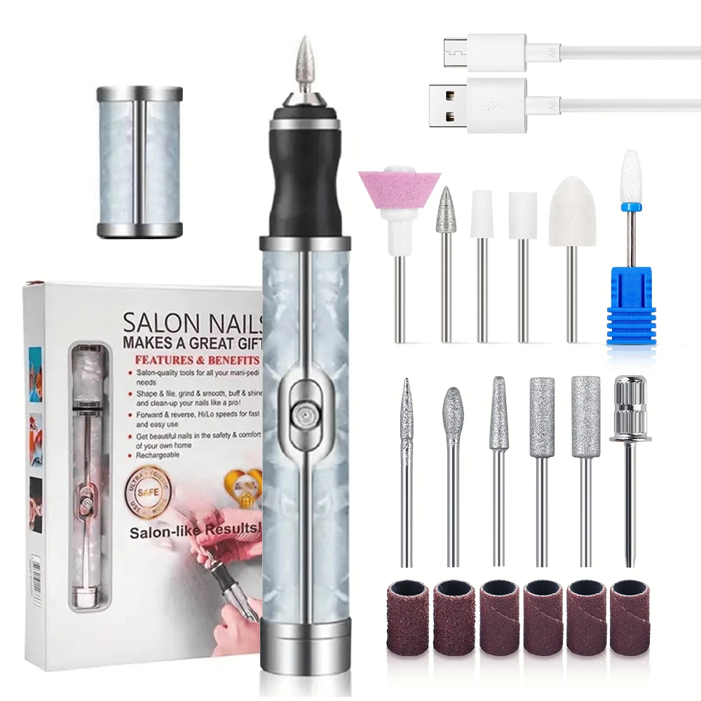LINMANDA Electric Nail File Set Nails 4 Speeds Cordless Acrylic Nail Tool Thick Nails Edge Shaping Polishing Grinding Nursing