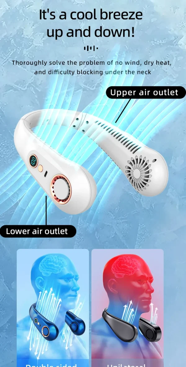 New 3000mA Portable Mini Hanging Neck Fan Bladeless Neckband Fan Digital Display Power Air Cooler USB Rechargeable Electric Fans