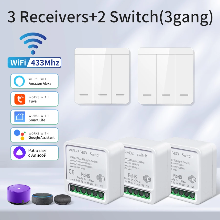 Tuya WiFi Smart Light Switch Smart Home Wireless RF 433mhz Push Button Wall Switch Via Alexa Google Home Alice Smart Life App