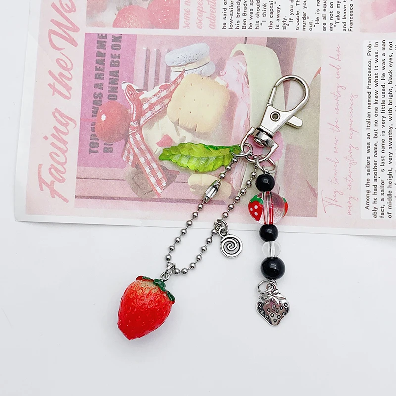 Sweet Y2K Cute Strawberry Mobile Phone Lanyard Lovely Fruits Phone Chain For Girls Aesthetic Cellphone Keychain