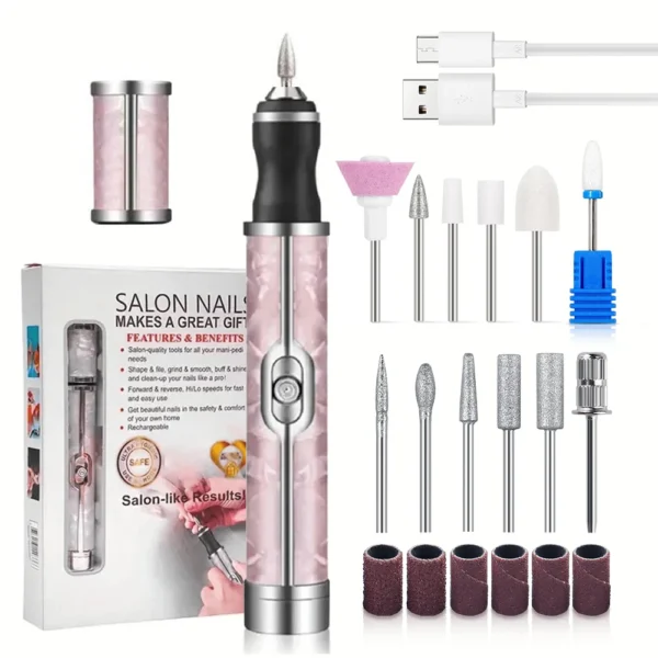 LINMANDA Electric Nail File Set Nails 4 Speeds Cordless Acrylic Nail Tool Thick Nails Edge Shaping Polishing Grinding Nursing