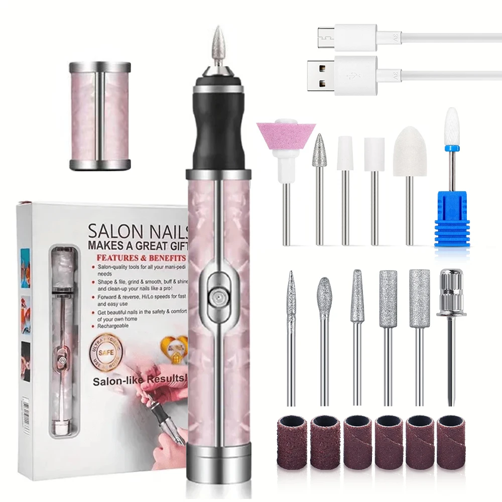 LINMANDA Electric Nail File Set Nails 4 Speeds Cordless Acrylic Nail Tool Thick Nails Edge Shaping Polishing Grinding Nursing