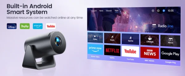 Wimius L1 Mini Projector Support 1080P Android 11 4K Projector 300 ANSI WiFi BT5.0 Auto Keystone Portable 270° Rotable Projector