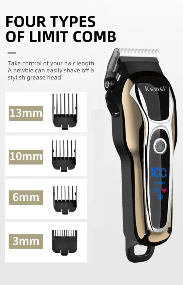 Kemei Professional Hair Clipper Rechargeable Trimmer Men Electric Cutter Hair Cutting Machine LCD Cordless Beard Trimmer KM-1990