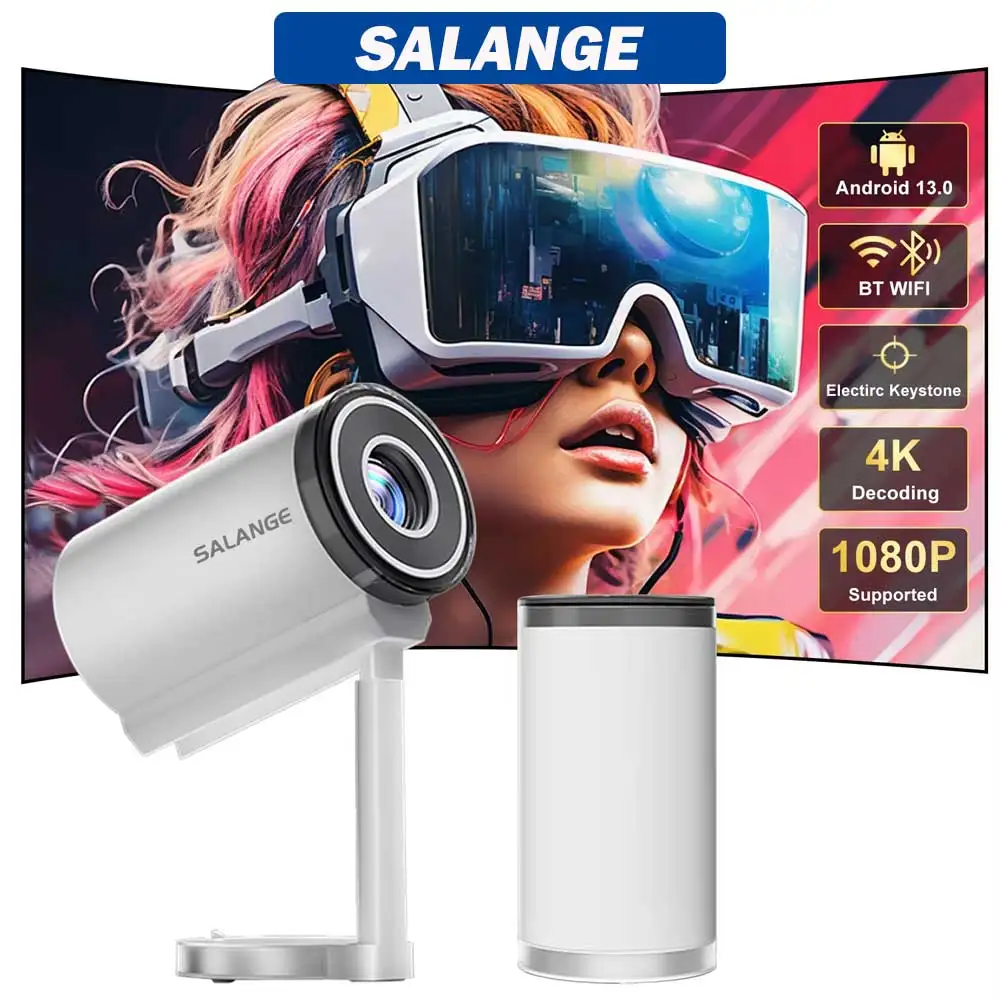 Salange X5 Mini Projector with Built-in Adjustable Stand Physical 720P Support 1080P Android Smart Beamer with Wifi Bluetooth