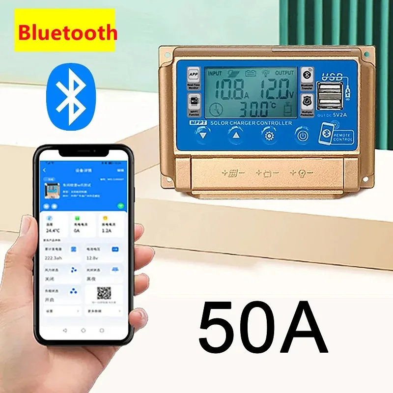 12V/24V 30A/40A/50A/60A High Definition LCD Large Digital Display Bluetooth WIFI Solar Charge Controller MPPT Controller Solar