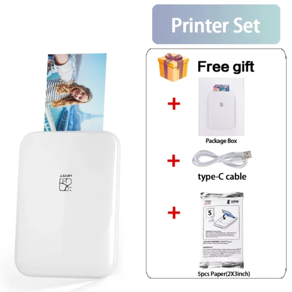 MT53 Portable Color Photo Printer Handheld Pocket Printer 313Dpi 2X3 inch Sticky-backed Photo Paper Printing Machine For Home
