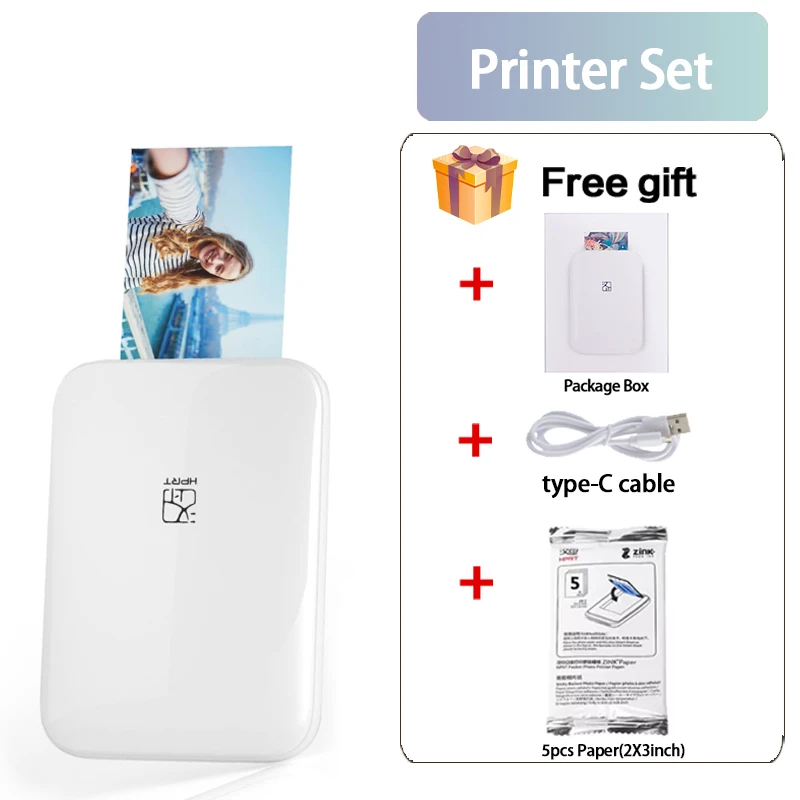 MT53 Portable Color Photo Printer Handheld Pocket Printer 313Dpi 2X3 inch Sticky-backed Photo Paper Printing Machine For Home