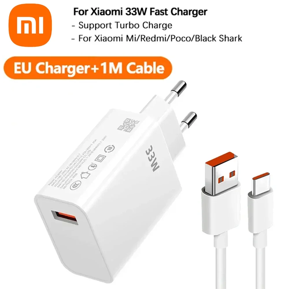 Xiaomi 33W Charger 6A Quick Charging QC 3.0 Fast Turbo Charge Mobile Phone Charger Adapter USB Type C Cable For Samsung Xiaomi