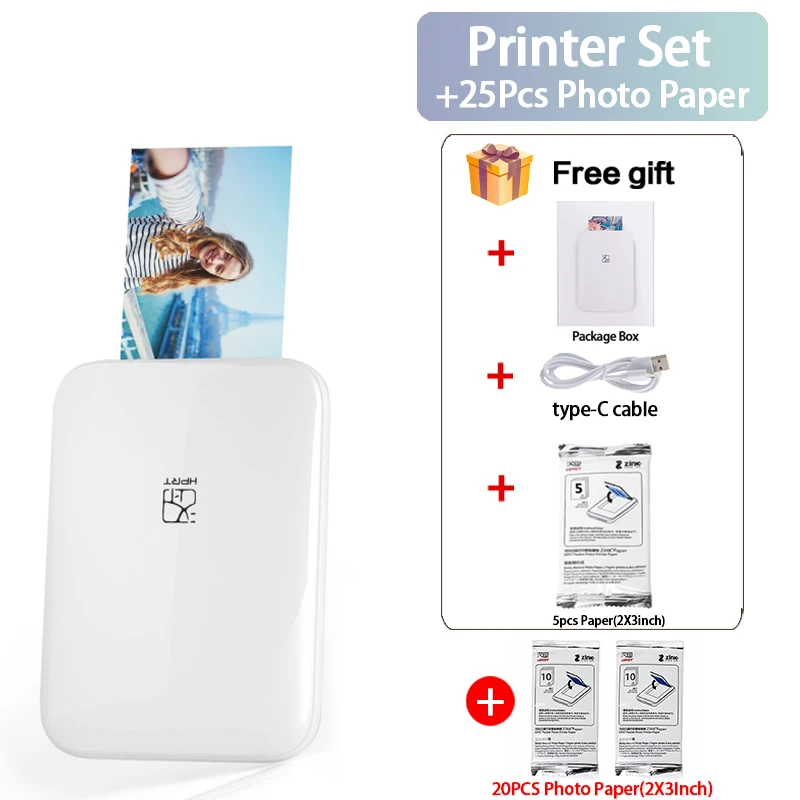 MT53 Portable Color Photo Printer Handheld Pocket Printer 313Dpi 2X3 inch Sticky-backed Photo Paper Printing Machine For Home