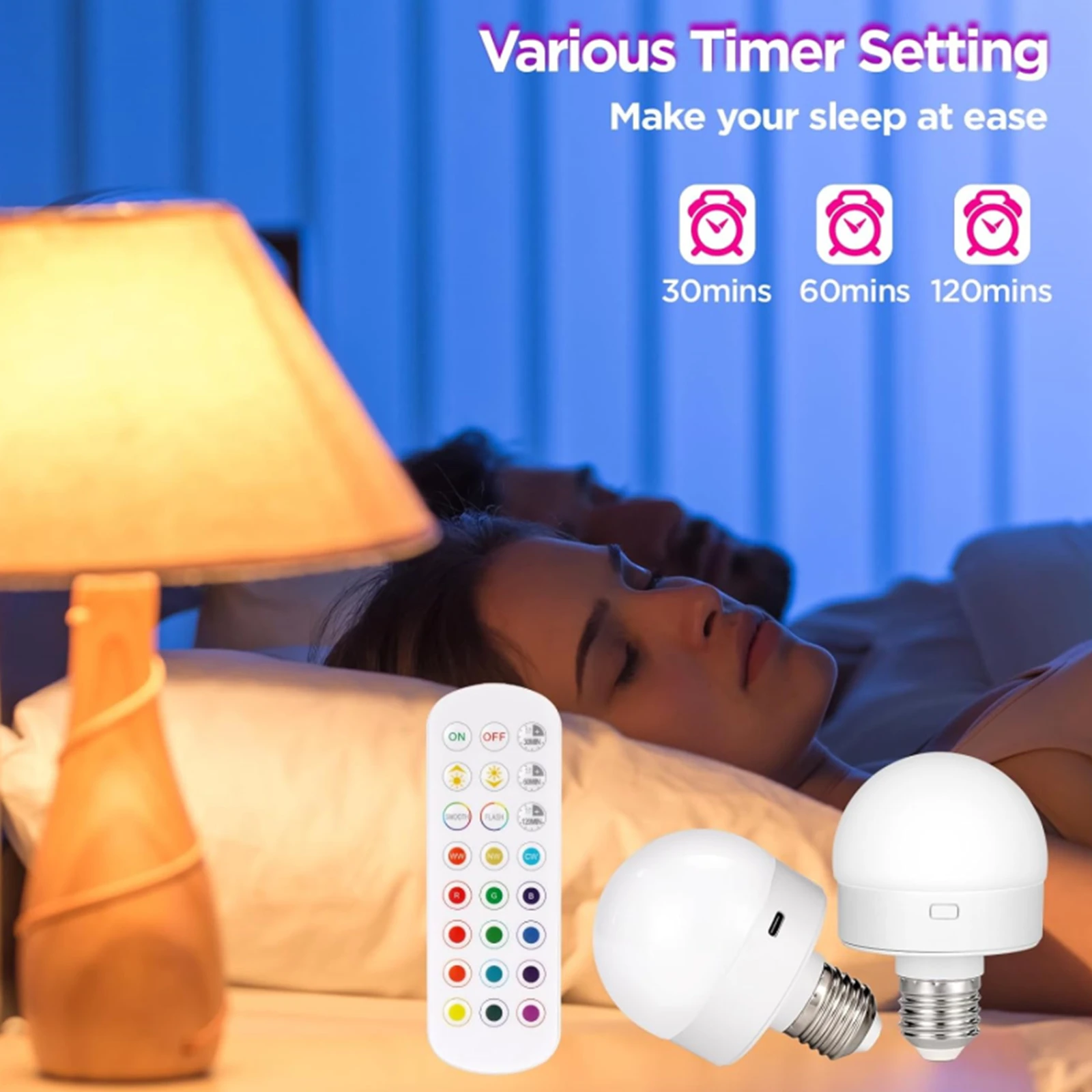 HPH Rechargeable Light Bulbs Remote Control Battery Operated Light Bulb with Timer, Dimmable, 3 Color Temperatures
