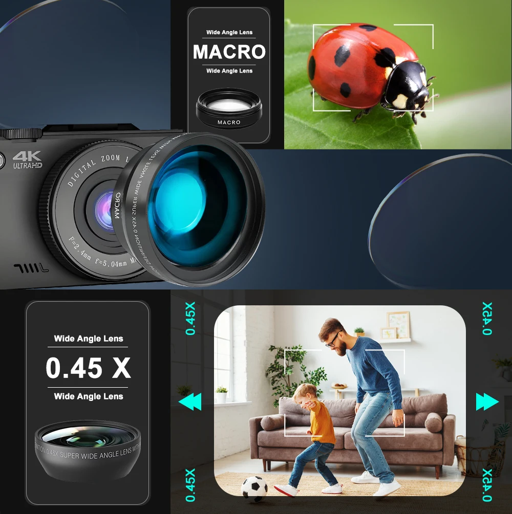 Compact Digital Photography Camera 4K 18X Digital Zoom Vintage Video Recorder YouTube WiFi Webcam 64MP 180° Flip Screen Cameras