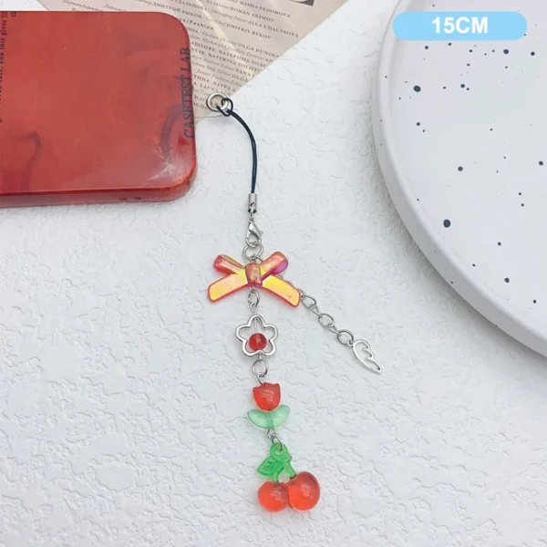 Sweet Y2K Cute Strawberry Mobile Phone Lanyard Lovely Fruits Phone Chain For Girls Aesthetic Cellphone Keychain