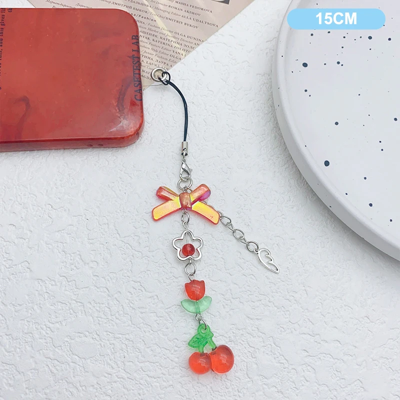 Sweet Y2K Cute Strawberry Mobile Phone Lanyard Lovely Fruits Phone Chain For Girls Aesthetic Cellphone Keychain