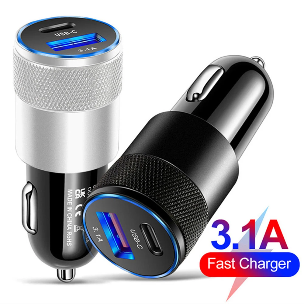 S133f4a6bf2ab435a90aad156960de5033.webp 3.1A Dual USB Car Charger QC3.0 Fast Charging PD Phone Charger Auto Cigarette Lighter Adapter 12-24V For iPhone Xiaomi Huawei