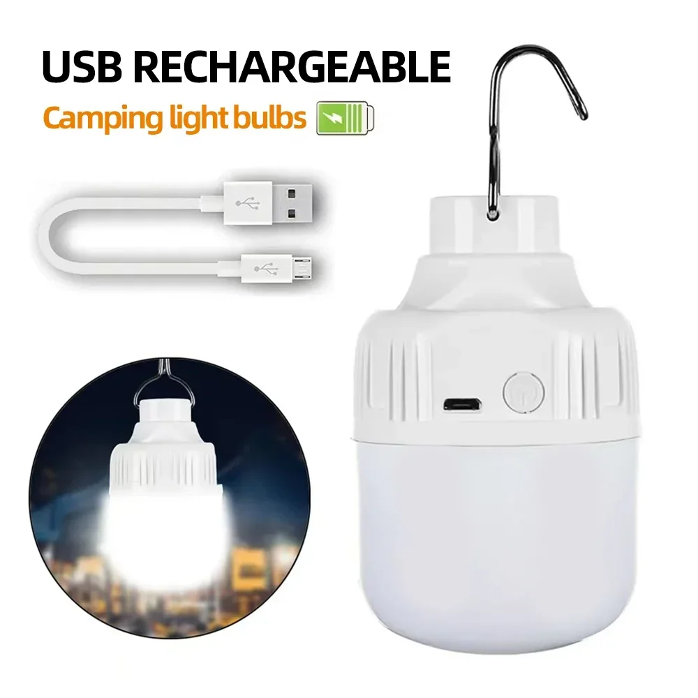 USB Rechargeable Camping Light Bulb Super Bright Portable LED 3 Modes Outdoor Lamp Emergency Fishing BBQ Tents Night Lighting