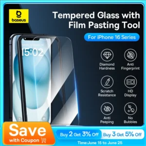 Baseus Tempered Glass for iPhone 16 Pro Max Plus Screen Protector for iPhone 15 14 13 12 11 Pro Max Clear Edge Anti-Peeping Film