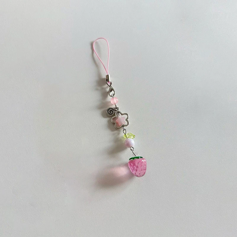 Sweet Y2K Cute Strawberry Mobile Phone Lanyard Lovely Fruits Phone Chain For Girls Aesthetic Cellphone Keychain