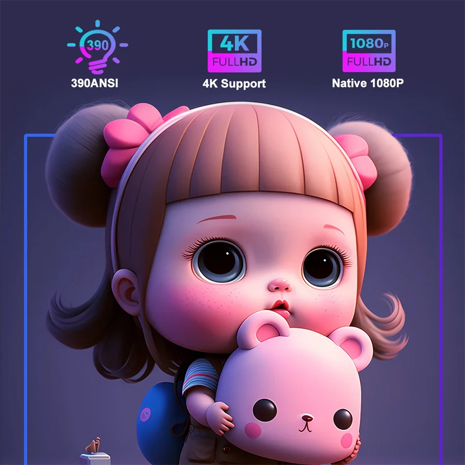 KaiAqua 4K Android 11 Projector Native 1080P 390ANSI HY320 Dual Wifi6 BT5.0 1920*1080P Cinema portable Projetor upgrated FY300
