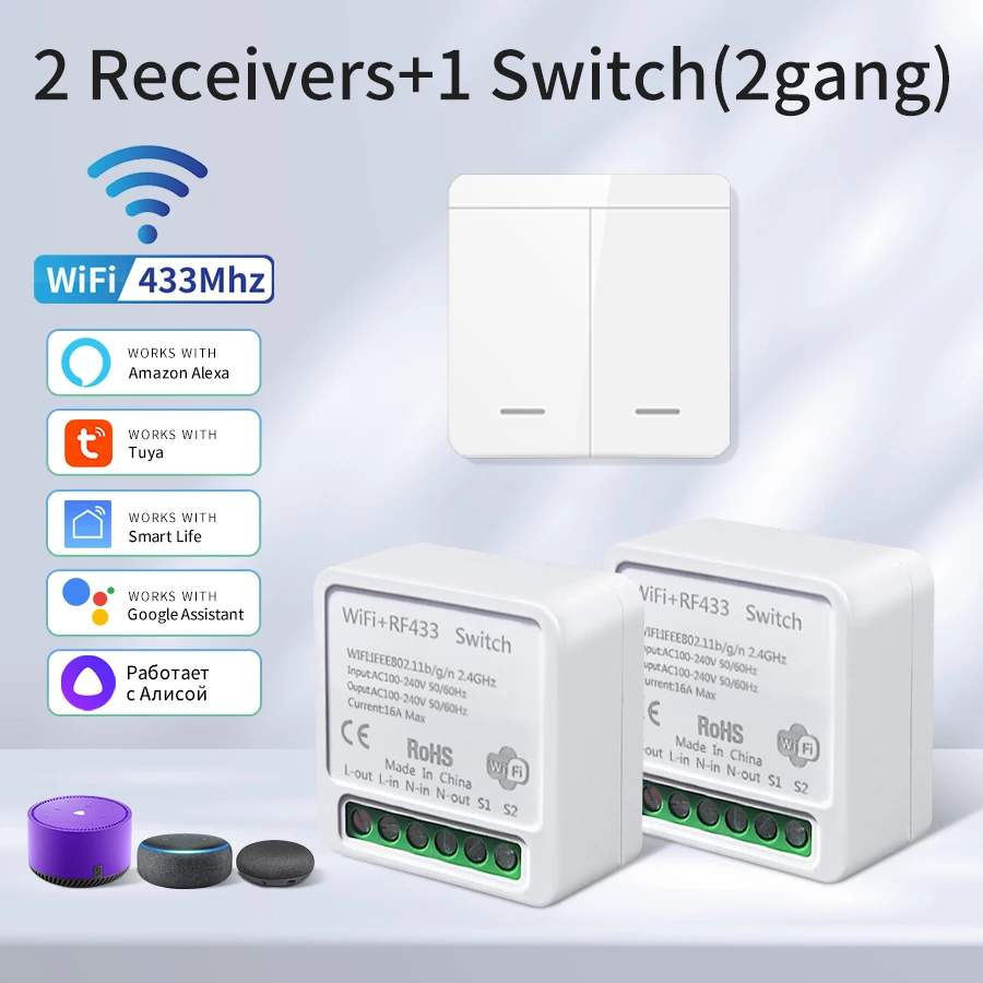 Tuya WiFi Smart Light Switch Smart Home Wireless RF 433mhz Push Button Wall Switch Via Alexa Google Home Alice Smart Life App