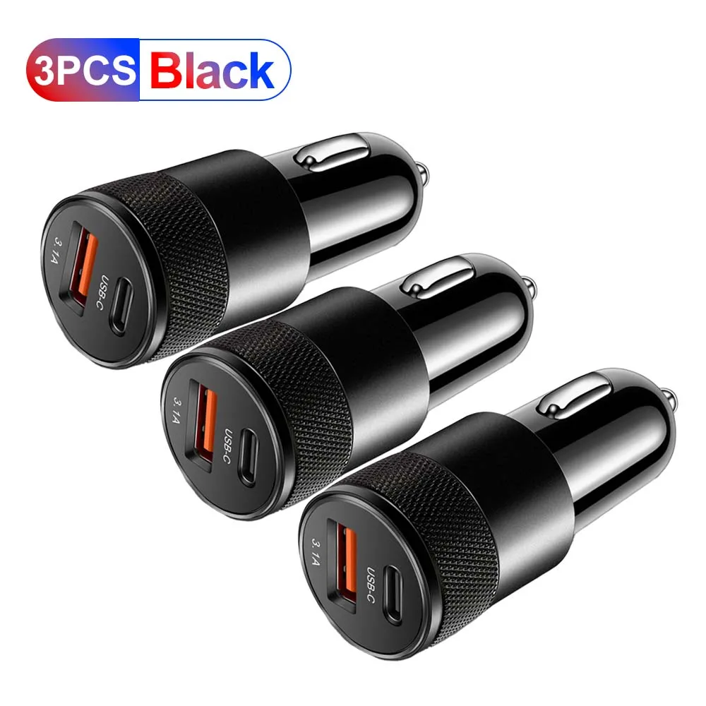 3.1A USB Car Charger Type C Fast Charging Phone Adapter For Xiaomi Huawei PD Phone Charger Adapter Socket Cigarette Lighter