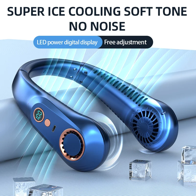 New 3000mA Portable Mini Hanging Neck Fan Bladeless Neckband Fan Digital Display Power Air Cooler USB Rechargeable Electric Fans