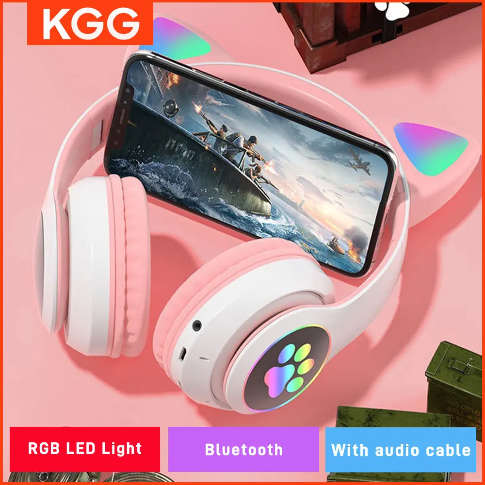 S16d7cdf8f29d404887de313c66636179v-1.webp Cat Ears Headphones Flash Light Wireless With MIC Control LED Kid Girl Stereo Cute Music Helmet Bluetooth Phone Headset Earphone
