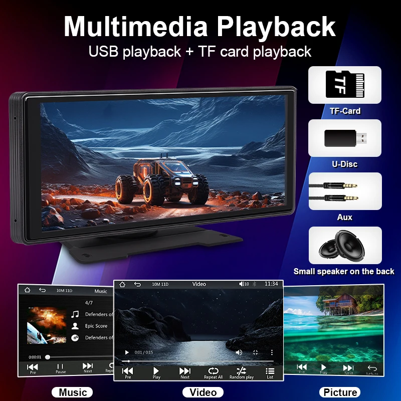 Hippcron 10.26” CarPlay Android Auto Car Radio Multimedia Video Player IPS Touch Screen With AUX USB Support Rearview Camera