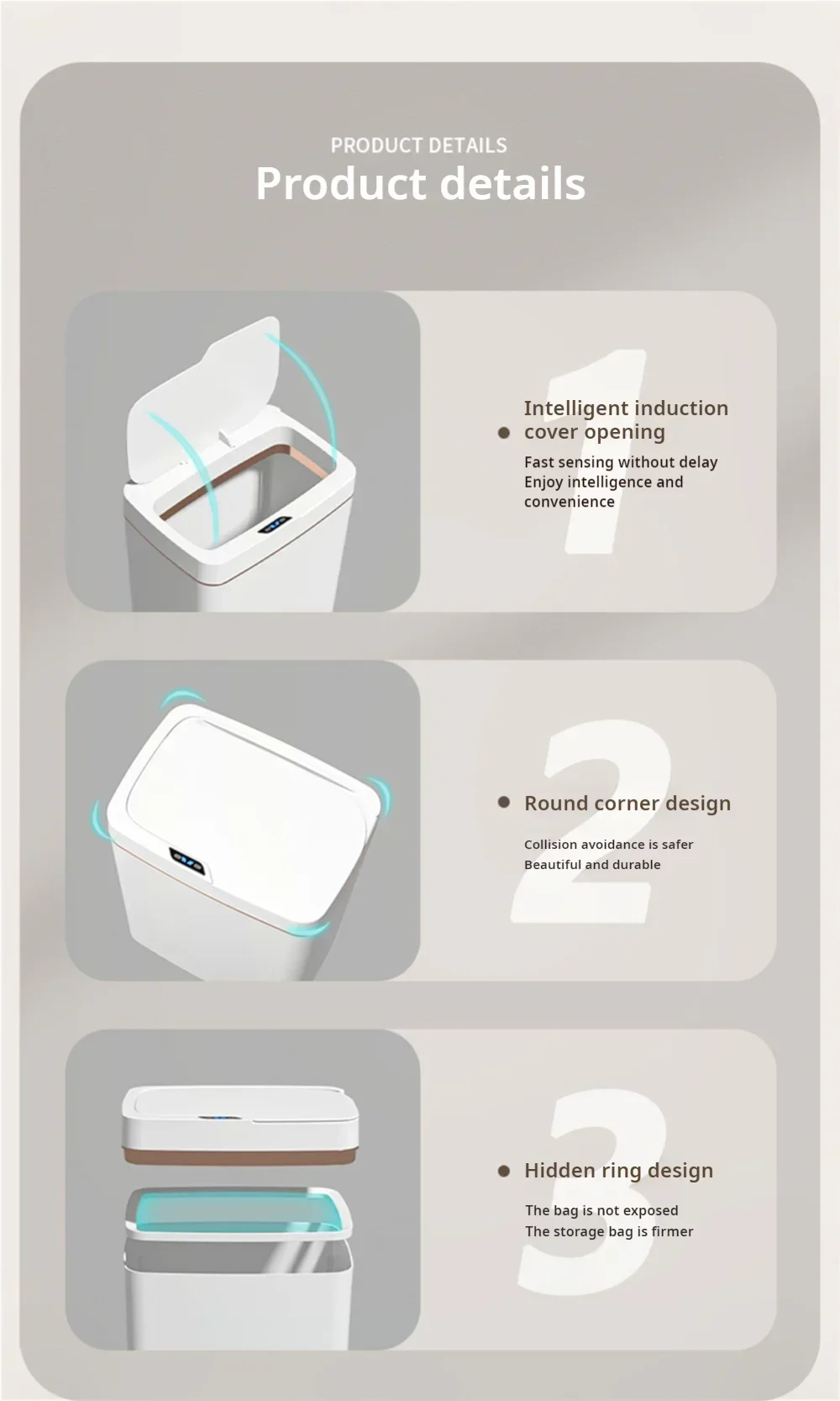 2025 New 15L Smart Trash Can Automatic Touchless Smart Sensor Sensing Trash Can Waterproof Bathroom Kitchen Bedroom Trash Can.