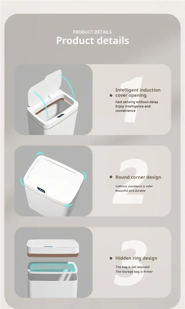 Non-contact narrow smart sensor trash can smart home 15L automatic bagging electronic trash can smart bathroom trash can white