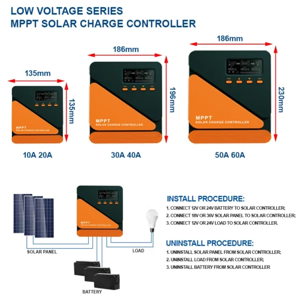 EASUN Solar Charge Controller MPPT 60A 50A 40A 30A 20A 10A Solar Panel Solar Charge Regulator 12V 24V Battery PV Input 100VOC
