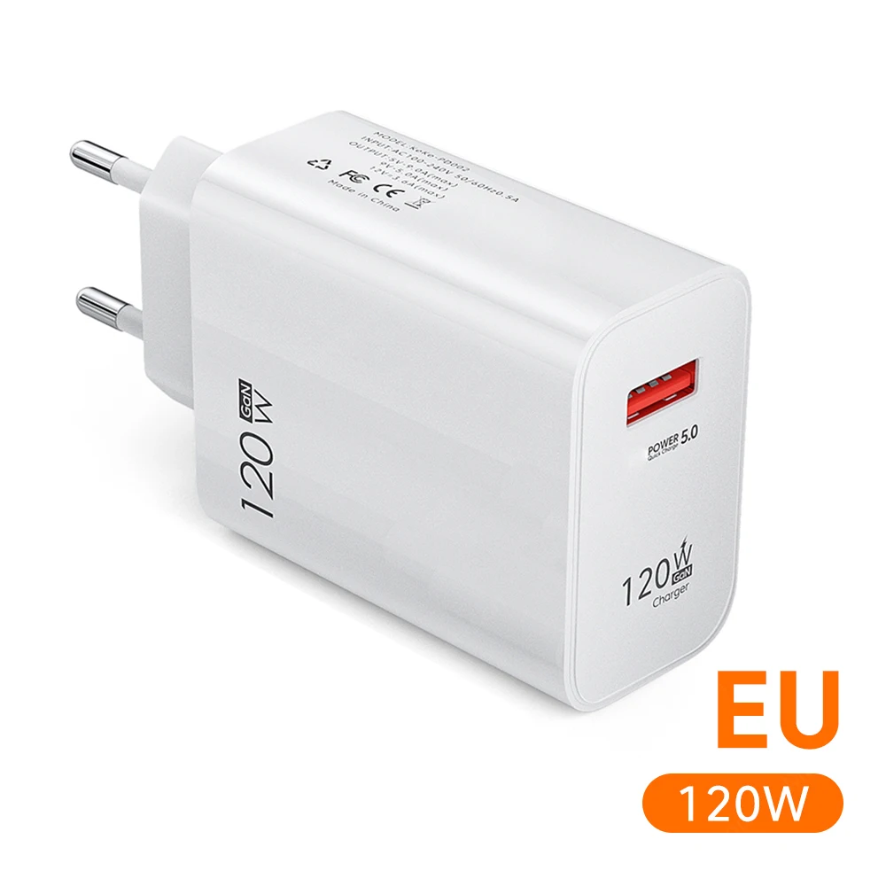 USB Charger 120W Quick Charge EU/US Plug Phone Charger Adapter For iPhone Samsung Xiaomi Huawei Type C Cable Fast Charge Charger