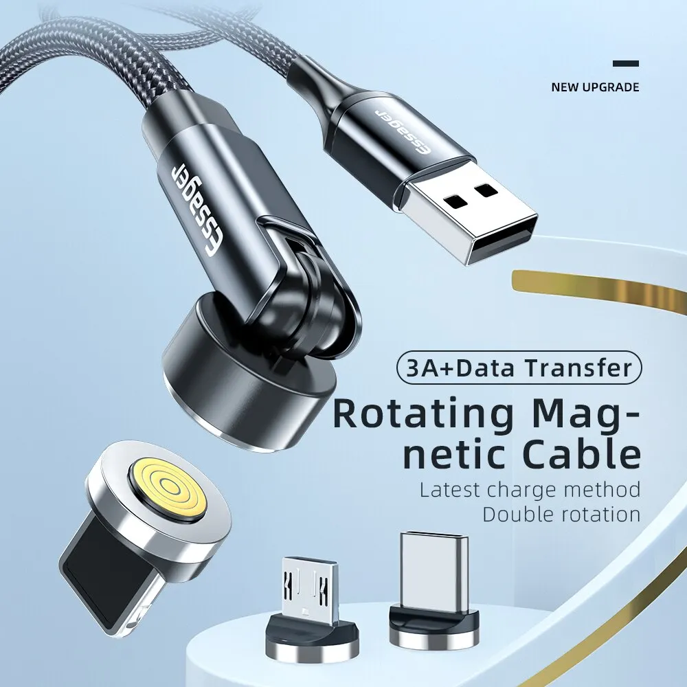 Essager 540 Rotate 3A Fast Charging Magnetic Cable Micro USB Type C Cable For iPhone Xiaomi Magnet Charger Phone Data Wire Cord