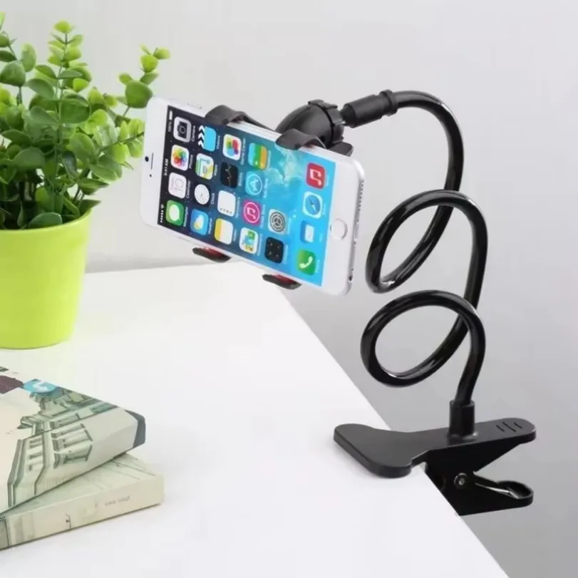 360° Rotation Adjustable Spiral Long Arm Phone Holder Clip Lazy Bedside Table Side Phone Stand for Live Record Cellphone Bracket