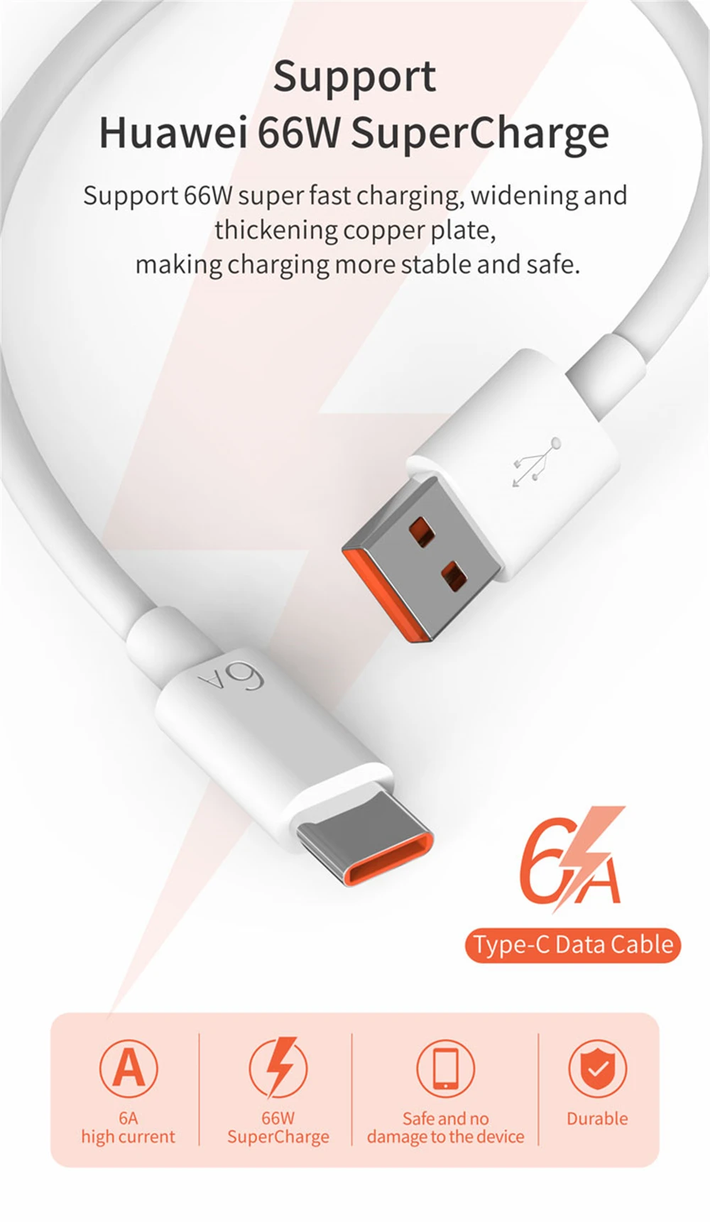 6A 66W Super Fast EU Wall Charger For Huawei Mate 40 50 60 P50 Nova 8 9 10 Honor 90 100 X7 X8 X9 Magic Type C Charging USB Cable