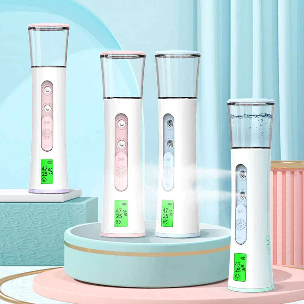 Double Spray-head Nano Mist Sprayer Mini Hydrating Humidifier Skin Care LED Display Portable Facial Steamer Handheld Nebulizer