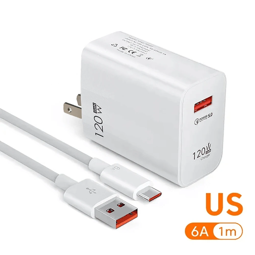 USB Charger 120W Quick Charge EU/US Plug Phone Charger Adapter For iPhone Samsung Xiaomi Huawei Type C Cable Fast Charge Charger