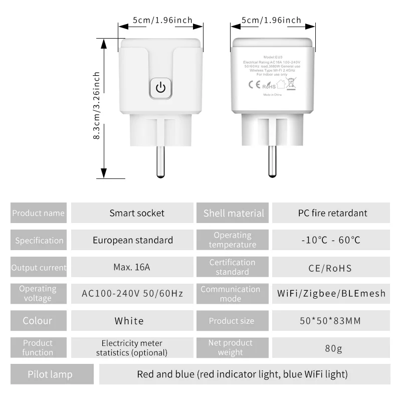 Tuya Smart Plug WiFi&Bluetooth FR Socket 16A with Power Monitor Voice Control Timing Smart Life Control Works with Alexa Google