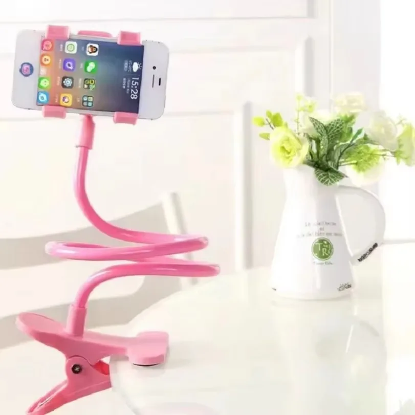 360° Rotation Adjustable Spiral Long Arm Phone Holder Clip Lazy Bedside Table Side Phone Stand for Live Record Cellphone Bracket