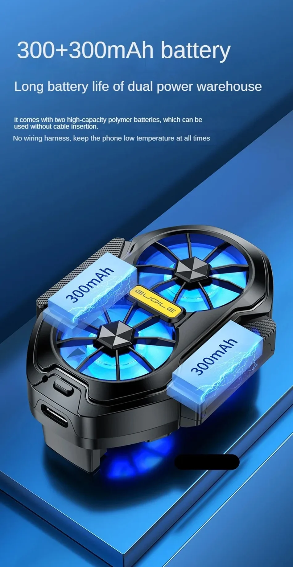 FS01 Dual Fan  Mobile Phone Cooler Long Lasting Stronger Cooling  Air Cooling Rechargeable Portable Type-C for IOS Android Game