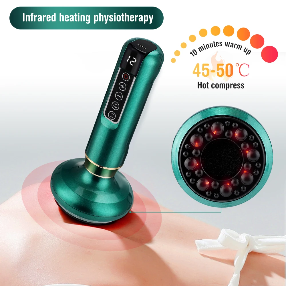 Electric Cupping Massage Device Chinese Vacuum Guasha Suction Jars Infrared Heating for Back Scraping Can Fatigue Relieve Health