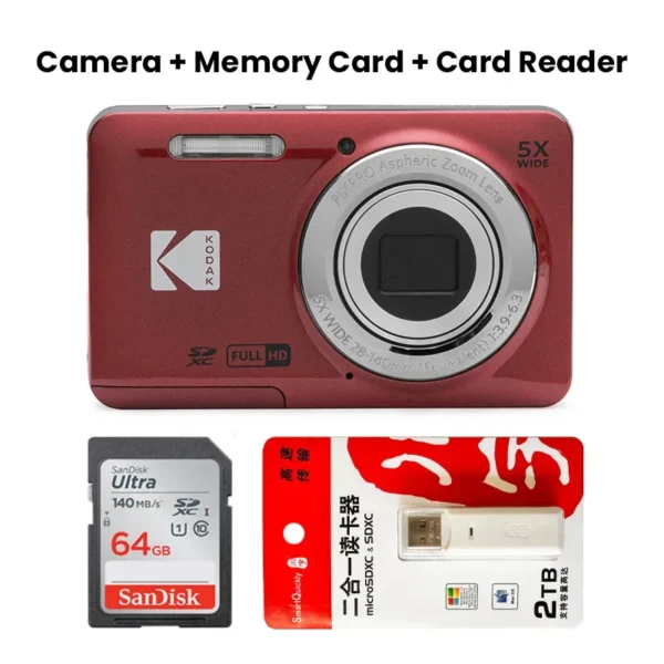 KODAK PIXPRO FZ55-RD 16MP Digital Camera 5X Optical Zoom 28mm Wide Angle 1080P Full HD Video 2.7" LCD Vlogging Camera