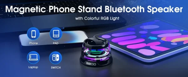 VIKEFON Portable Bluetooth Speaker G200 RGB Lighting Magnetic Speaker BT5.3 Mini Sound Box 7 Hours Playback Phone Holder
