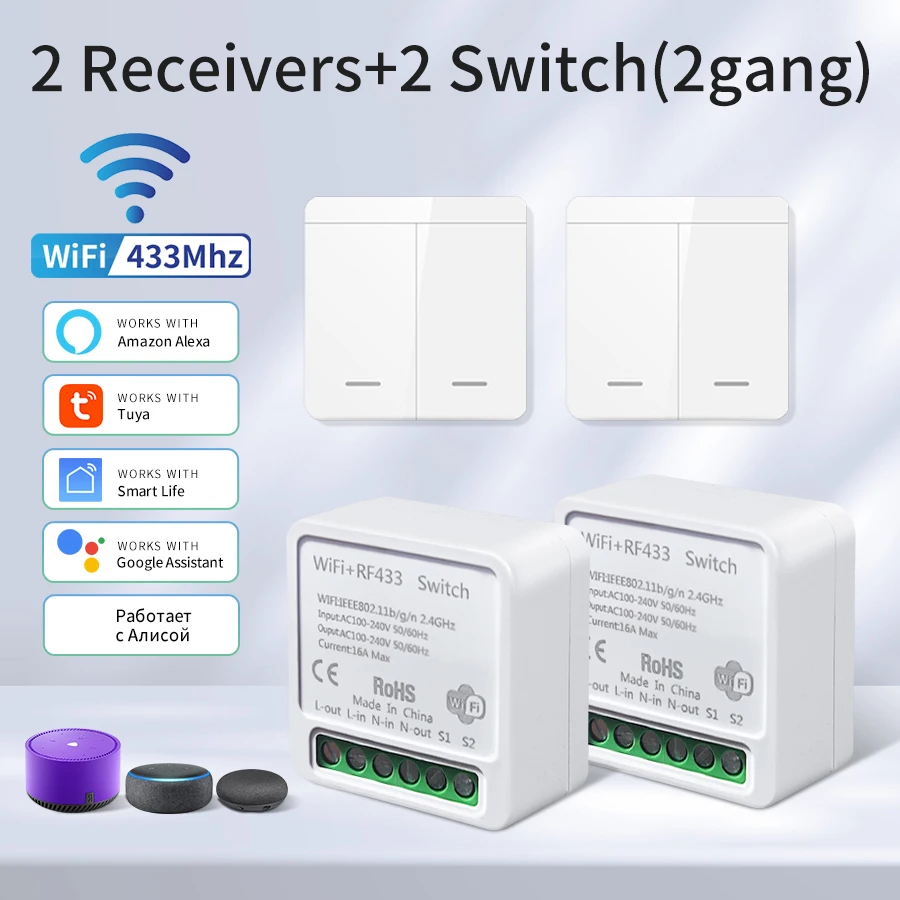 Tuya WiFi Smart Light Switch Smart Home Wireless RF 433mhz Push Button Wall Switch Via Alexa Google Home Alice Smart Life App