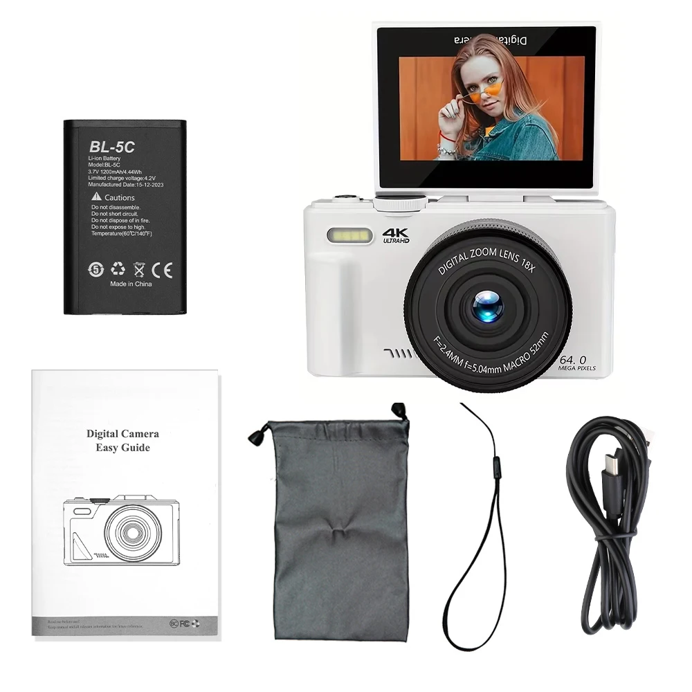 Compact Digital Photography Camera 4K 18X Digital Zoom Vintage Video Recorder YouTube WiFi Webcam 64MP 180° Flip Screen Cameras