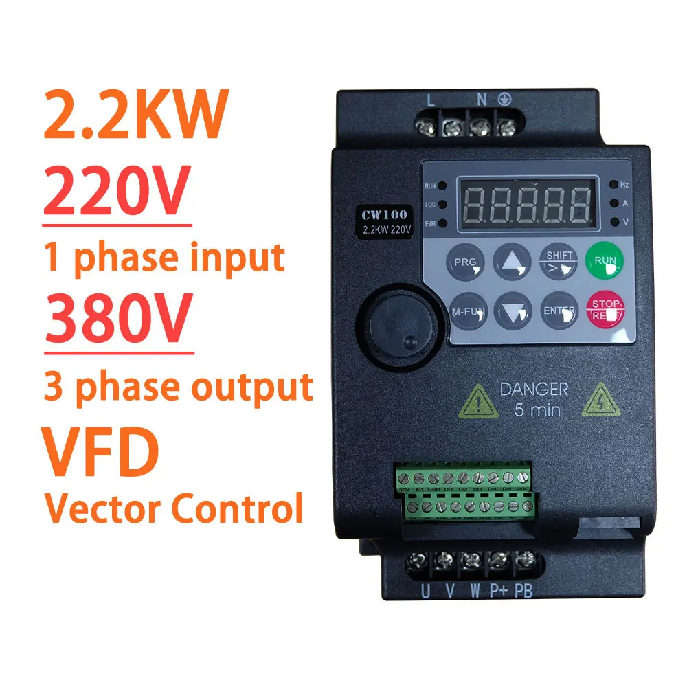 Input 220V to Output 380V VFD Variable Frequency Drive Converter Inverter 0.75/1.5/2.2/3.7/4/5.5 KW Motor Speed Controller