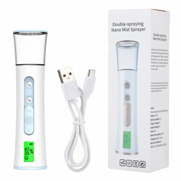 Double Spray-head Nano Mist Sprayer Mini Hydrating Humidifier Skin Care LED Display Portable Facial Steamer Handheld Nebulizer
