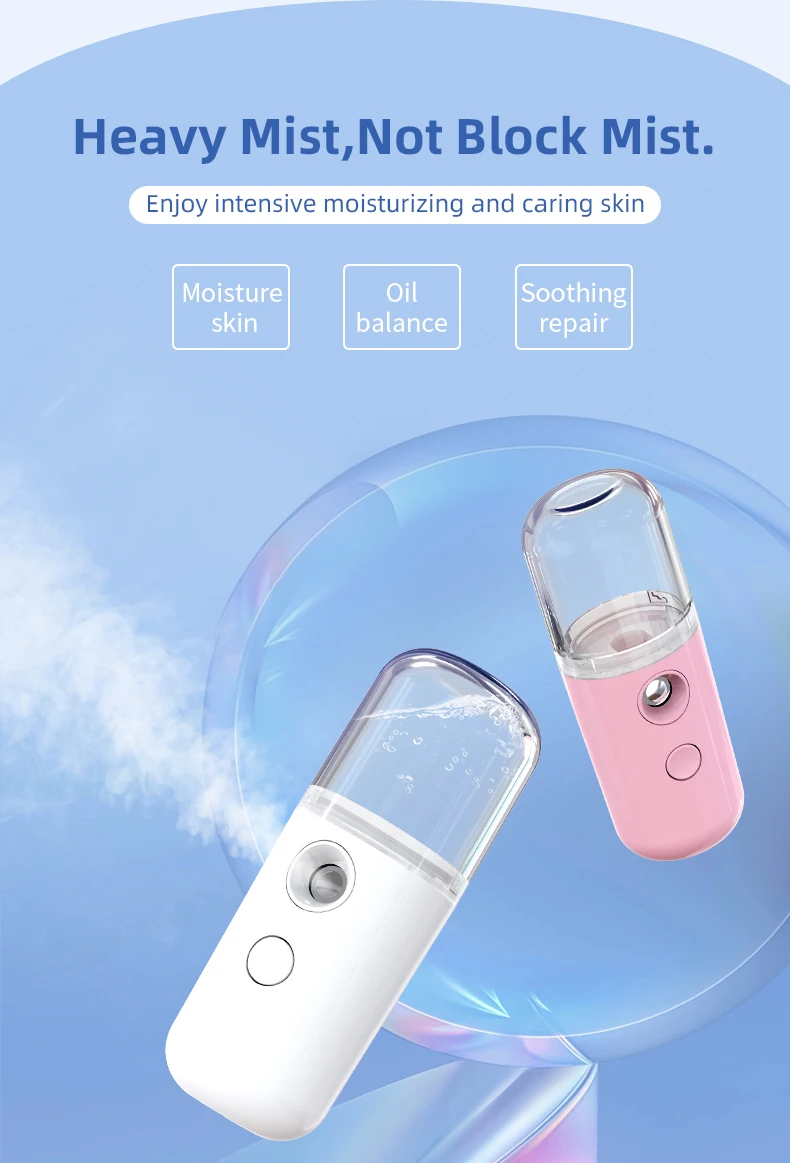 Portable Rechargeable Small Facial Steamer 30ml Mini Humidifier Home Wireless Nano Personal Face Hydrat Sprayer Cool Mist Maker